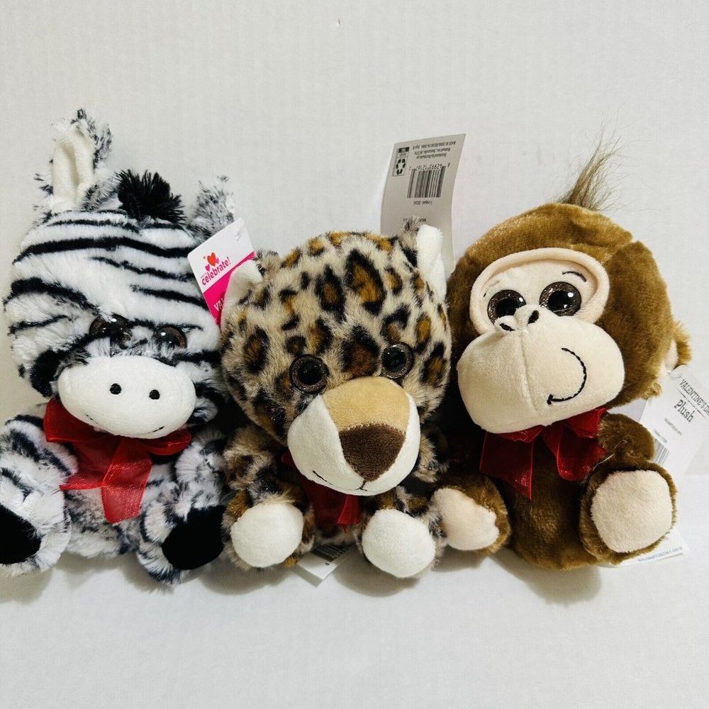 Cheetah, Zebra, Monkey Plush Stuffed Animals Jungle Friends  Set of 3-Lot